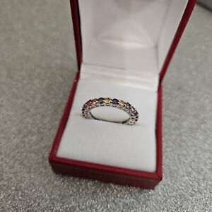 Beautiful Rainbow Sapphire full eternity ring in Sterling Silver