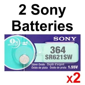 2 SONY 364 SR621SW SR621 LR621 SR60 Silver Oxide Watch Battery 0% Mercury - Picture 1 of 2