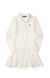 Ralph Lauren Girl Beige Polo Shirt Dress Long Sleeve Casual Tennis Golf L 14 16 - Picture 1 of 8