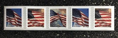 2024USA #5879-5882a Forever US Flag - PNC Plate (#P111) Coil Strip 5 APU  SPACES - Image 1 of 2