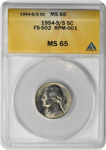 1954-S/S Jefferson Nickel RPM FS-502 MS65 ANACS Cover