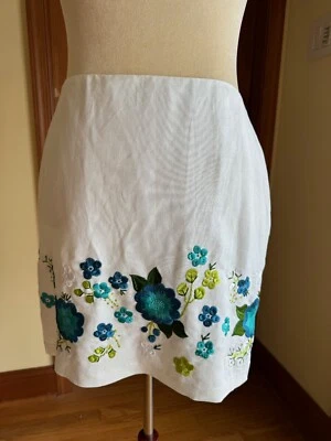 Michael by Michael Kors Vintage Linen/Rayon Embroidered Skirt, Size 12 - Image 1 of 4