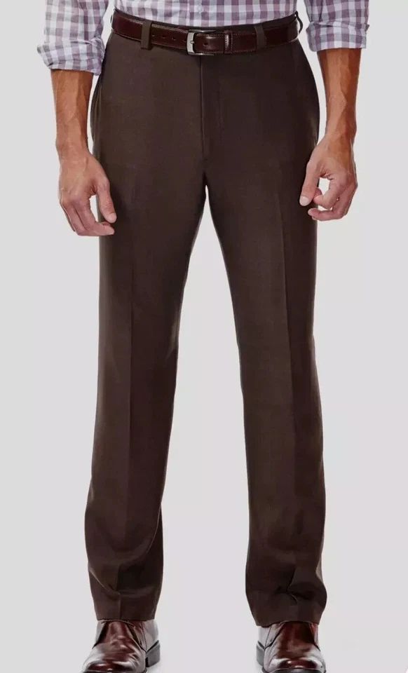 Pantalones de vestir Haggar para hombre ajustados rectos flexibles frente plano elástico negocios informales N Foto 1 de 1