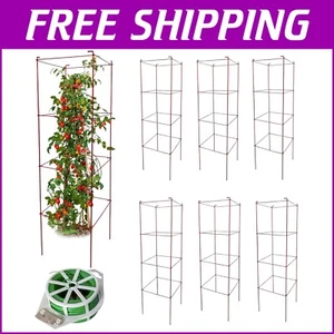 Elegant Red Tomato Cages - 46-Inch Adjustable Supports for Strong Garden Growth - Picture 1 of 11