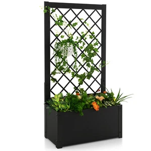 Raised Garden Bed w/Trellis Metal Planter Box w/ Lattice for Climbing Plants - Picture 1 of 8
