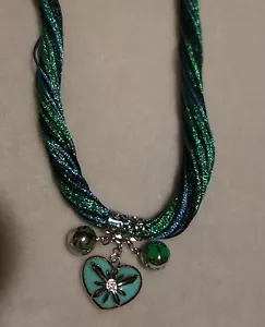 ANGELIQUE DE PARIS Three Tone green Heart Necklace NEW - Picture 1 of 4