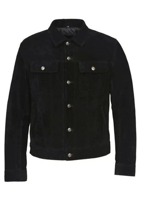 TOP New Men's Black SuedeLeather Shirt 100% Pure Sheepskin Causal Slim Fit shirt - Image 1 of 4