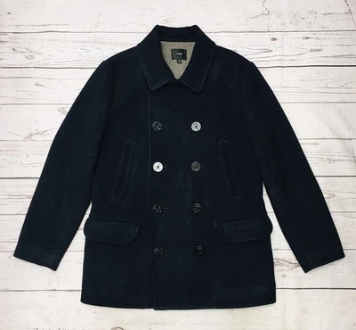 vtg J Crew Coat Men's Overcoat Pea Coat Size M Navy Blue Wool Heavy Jacket Lined - Image 1 of 4