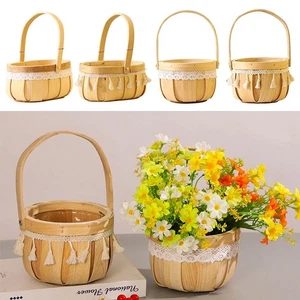 Lace Tassel Flower Arrangement Basket Hand-Woven Packaging Gift Basket Bedroom - Picture 1 of 11