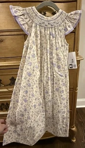 NWT Southern Sunshine Ivory And Lilac Smocked Bishop Dress- Girls Size 6 - Picture 1 of 5