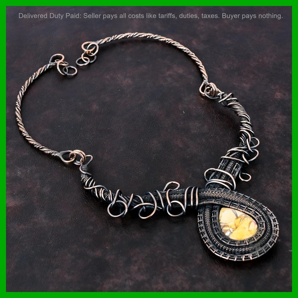 Collar de moda de piedra mocaíta brechada de cobre nueva cadena envuelta en alambre joyería Foto 1 de 1