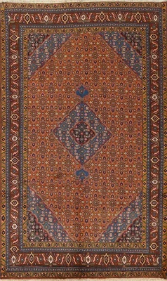 Alfombra geométrica de lana naranja para sala de estar alfombra clásica anudada a mano 6x10 Foto 1 de 4