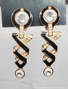 LONG Vintage Bijoux New York Haute Couture Drop Rhinestone Clip-On Earrings 2.5" - Picture 1 of 10