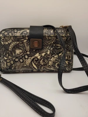 SAKROOTS Zip Around Wallet Purse Smartphone Crossbody Black & Ivory Bag  - Image 1 of 4