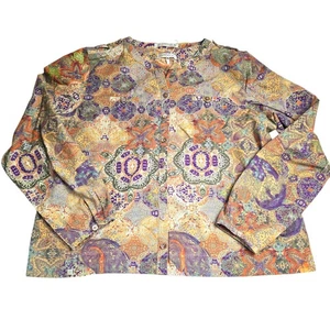 Orvis Boho Shirt Womens Size 16 Artsy Hippie Top Paisley Mosaic Print Bohemian - Picture 1 of 15