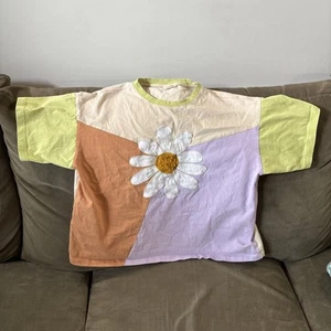 Damen S Shirt Phoebe Friends Blume Oversize Stickerei Colorblock Frühling - Bild 1 von 9