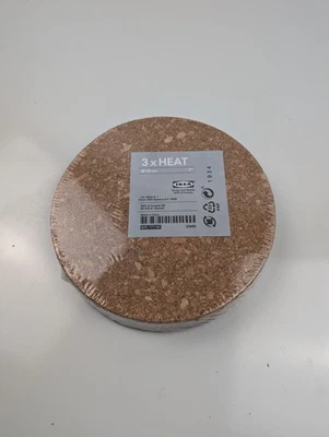 IKEA 3x Heat Cork Trivets Round 7" Diameter Tan Brown 870.777.00 - Image 1 of 3