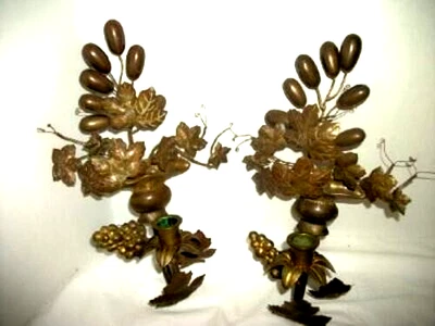 Apliques de bronce de altar de la iglesia francesa de 1890 velas uvas flores florero antiguo raro Foto 1 de 4