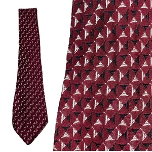 Vintage 1940s Tie Maroon Geometric Mod 40s Necktie Men Black Silver - Picture 1 of 6