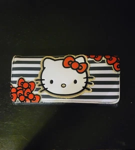 Hello Kitty Loungefly Sanrio Tri Fold Wallet Striped Red White Navy Blue  - Picture 1 of 13