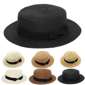 የWomen Straw Wide Brim Boater Hat Summer Sun Visor Caps Outdoor Beach Plain Cap⊹ - Picture 1 of 15