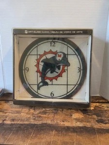 2008 NFL Miami Dolphins Art Glass Clock Man Cave Team Spirit Football  - Bild 1 von 7