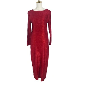 Vintage Pile Ou Face Paris Womens Plisse Maxi Dress Large Red Elegant Minimal - Picture 1 of 9