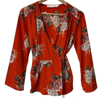 ASTR The Label Red Floral Wrap Top Womens Small 3/4 Sleeve Cottage Core Prarie - Image 1 of 4