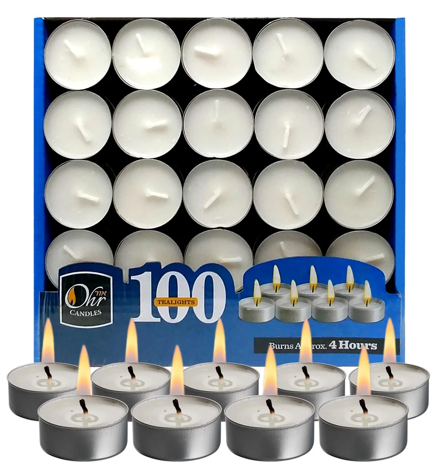 Velas OHR CANDLES Tealight - Pacote com 100 velas a granel Tea Lights - Branco Teali... - Imagem 1 de 4