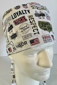 Patriotic Lined Medical Skull Scrub Cap Surgery, Chef, Chemo Hat - Picture 1 of 4