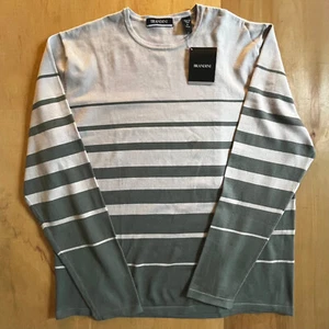 BRANDINI Men’s Khaki Green and White Striped Silk Blend Long Sleeve Shirt sz XL - Picture 1 of 10
