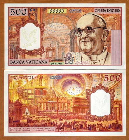 Vatican, 500 Lire, 2019, Private Issue Kamberra, UNC Pope Francis Cover