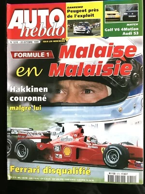 AUTO HEBDO 20/10/1999; GP de Malaisie Hakkinen couronné/ Golf V6 Motion, Audi S3 - Photo 1/2