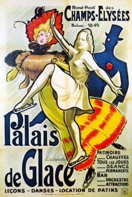 PÓSTER REPRO PATINAJE SOBRE HIELO PALACIO DE HIELO CAMPEONES ELÍSEOS PARÍS VINTAGE Foto 1 de 3