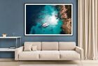 Aerial View Of White Boat On Sea Print Premium Poster High Quality choose sizes
