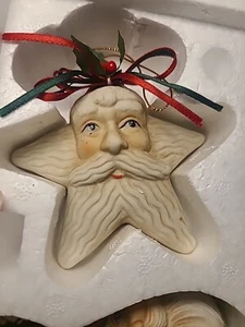 Santa Face Set of 4 Vintage Style Santa Face Ceramic Christmas Ornaments - Picture 1 of 7