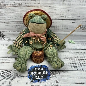 My Collection Frog Fishing Sitting With Basket Pole Hat 1996 Vintage Shelf Decor - Picture 1 of 8