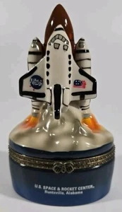 Cohete transbordador espacial de la NASA Estados Unidos caja de baratijas de porcelana esmalte latón bisagras ¡Excelente estado! - Imagen 1 de 10