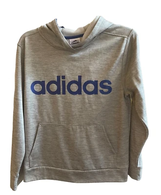 ADIDAS Gray Sweatshirt Hoodie Long Sleeves with Blue Lettering Size Medium  - Image 1 of 4