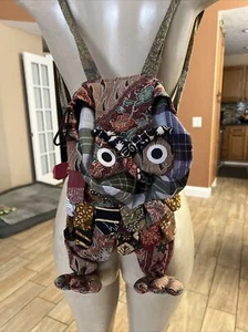 Hand Made Owl Patchwork Backpack Fabric Boho Defect c4 - Picture 1 of 11