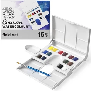 Acquerello Winsor & Newton Cotman 14 mezze padelle con spazzola e tavolozza di miscelazione #0390083 - Foto 1 di 6