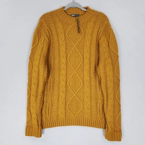 ASOS Sweater Mens Medium Mustard Yellow Cable Knit Wool Blend Crew Neck NEW - Picture 1 of 10