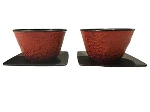 Teavoni Hierro Fundido Esmalte Forrado Tazas de Té Platillos Japón Lote de 4 - Imagen 1 de 7