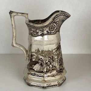 Victorian Brown Transferware Pitcher OLYMPIAN pattern Octagonal Base c.1880s - Picture 1 of 22
