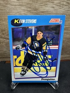 1991-92 Score Canadian #248 Kevin Stevens Penguins In-Person ON-CARD AUTO - Picture 1 of 2