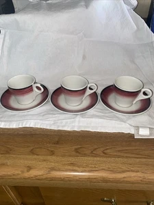 3 Mayer China Red Airbrushed Espresso Demitasse Restaurant Ware Cups & Saucers - Picture 1 of 6