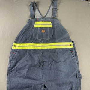 Red Kap Men's Denim Bib Overalls 54x32 Hi-Visibility Stripes Big And Tall Safety - Picture 1 of 11