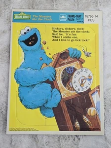Vintage Sesame Street Cookie Monster The Monster Ate the Clock Golden Frame Tray - Picture 1 of 7