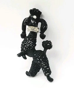 Broche prendedor vintage JJ Jonette caniche negro caprichoso perro de pie sobre patas traseras - Imagen 1 de 13