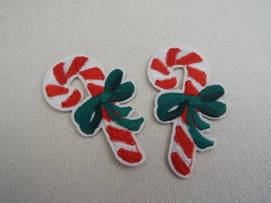 2 pcs Christmas Candy Cane Embroidered Iron On Patch - Picture 1 of 1
